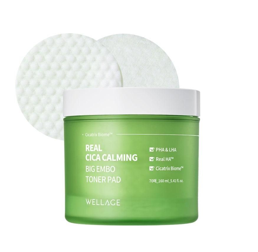 WELLAGE Real Cica Calming Big Embo Toner Pad 160ml (70 Pads) - EmpressKorea