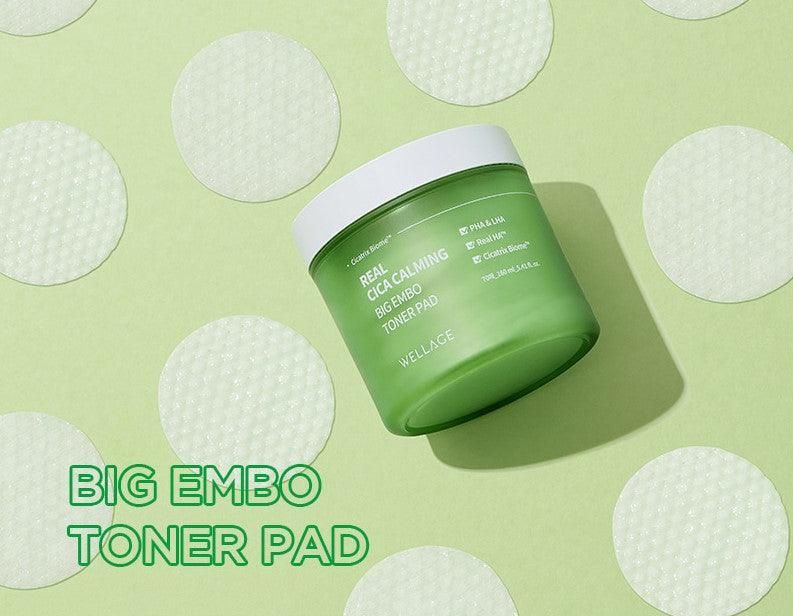 WELLAGE Real Cica Calming Big Embo Toner Pad 160ml (70 Pads) - EmpressKorea