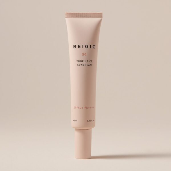 "meta_description": "Discover BEIGIC Tone Up CE Suncream SPF 50+, a vegan sunscreen that blurs redness and enhances protection.",
