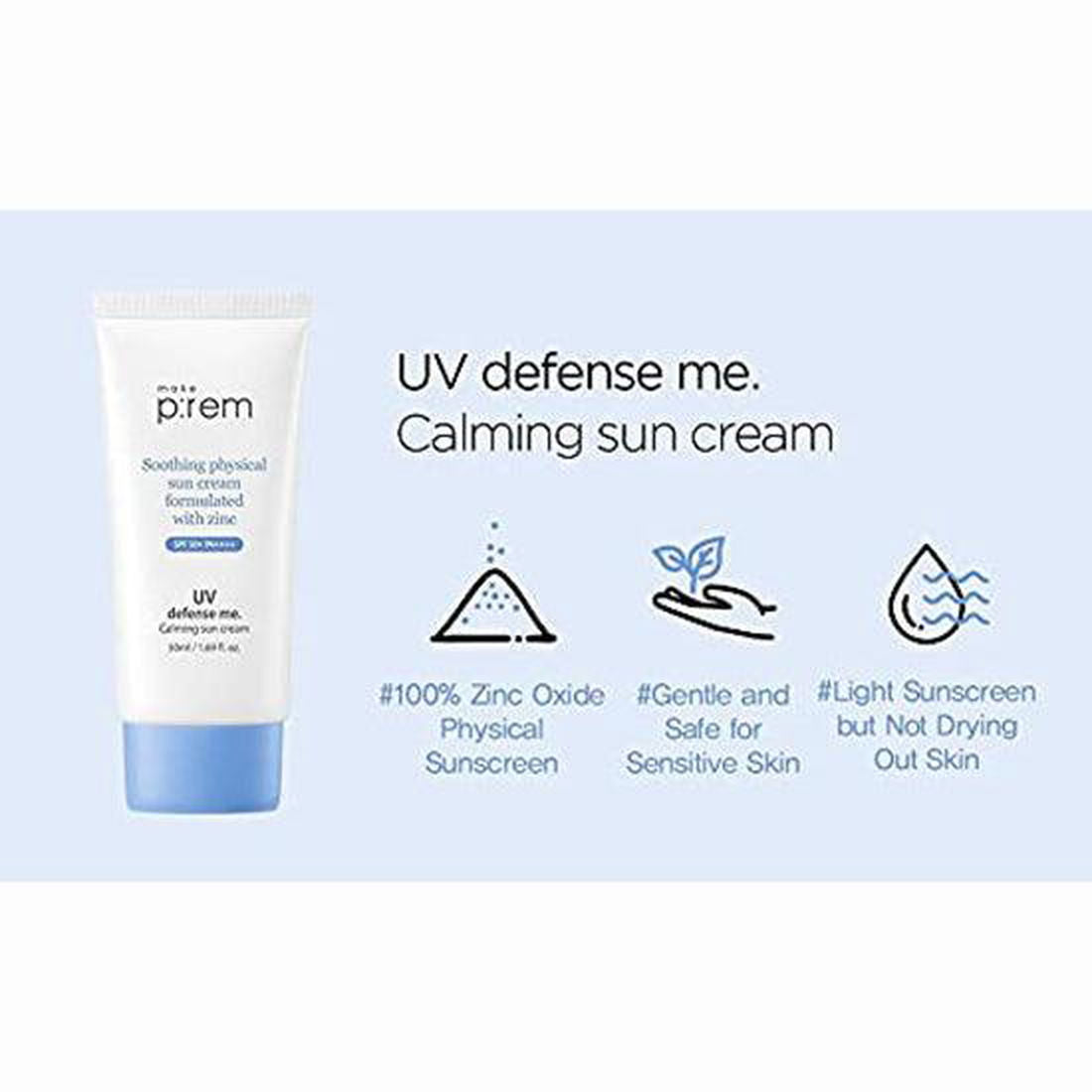 make p:rem UV Defense Me. Calming Sun Cream SPF 50+ PA++++ 50ml - EmpressKorea