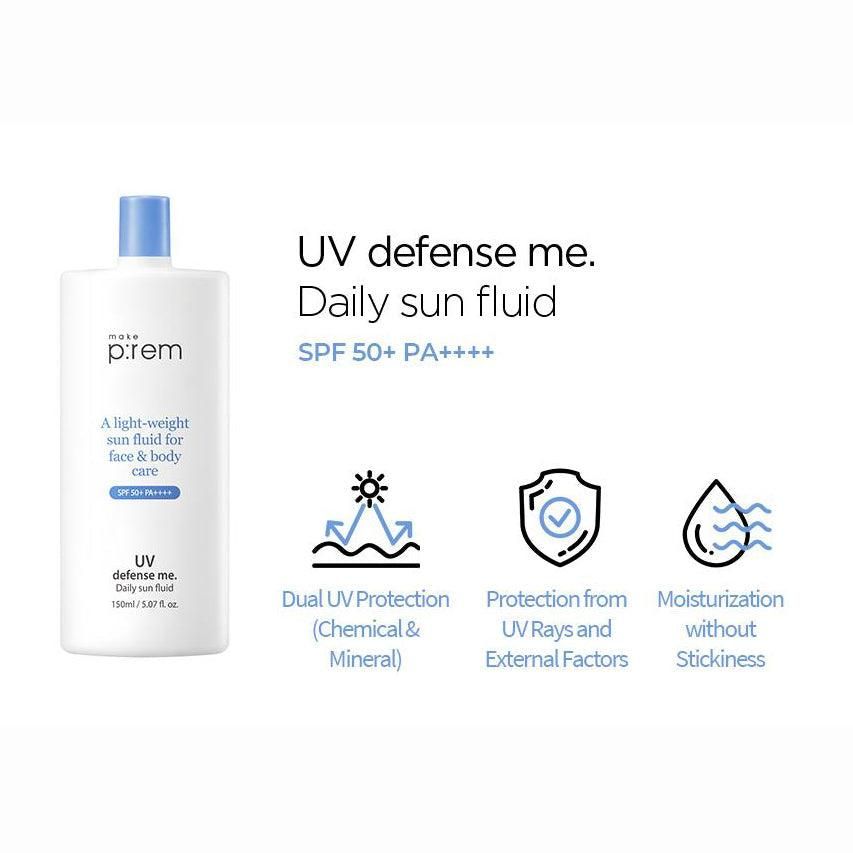 make p:rem UV Defense Me. Daily Sun Fluid SPF 50+ PA++++ 150ml - EmpressKorea