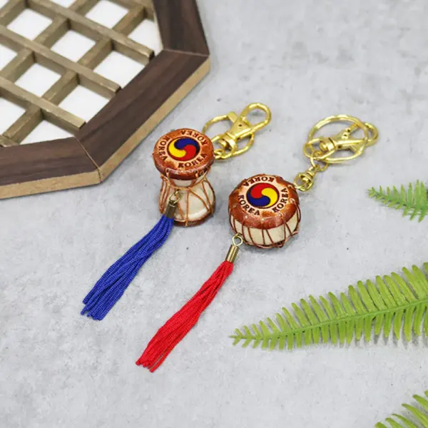 Ari Workshop Traditional Korean Drum (Janggu) Keychain with Taegeuk Pattern