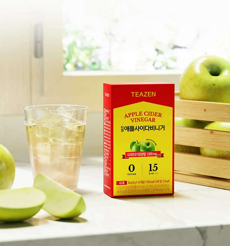 "meta_description": "Discover TEAZEN Apple Cider Vinegar sticks: ZERO sugar, fresh apple flavor, low-calorie.",