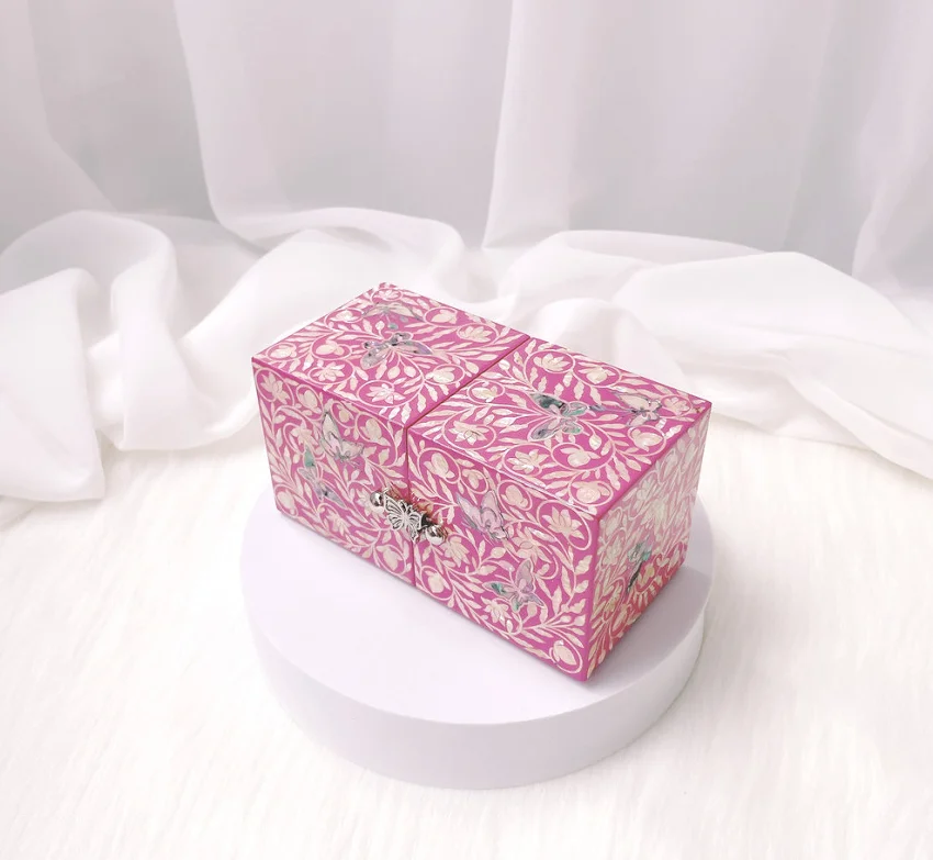 Mother-of-Pearl Lacquerware Flower Butterfly Mother-of-Pearl Jewelry Box - Image 3