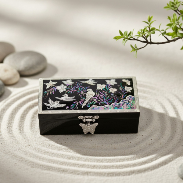 Star Gift Mother-of-Pearl 1-Tier Jewelry Box [lacquer inlay – Flower and Bird Design]