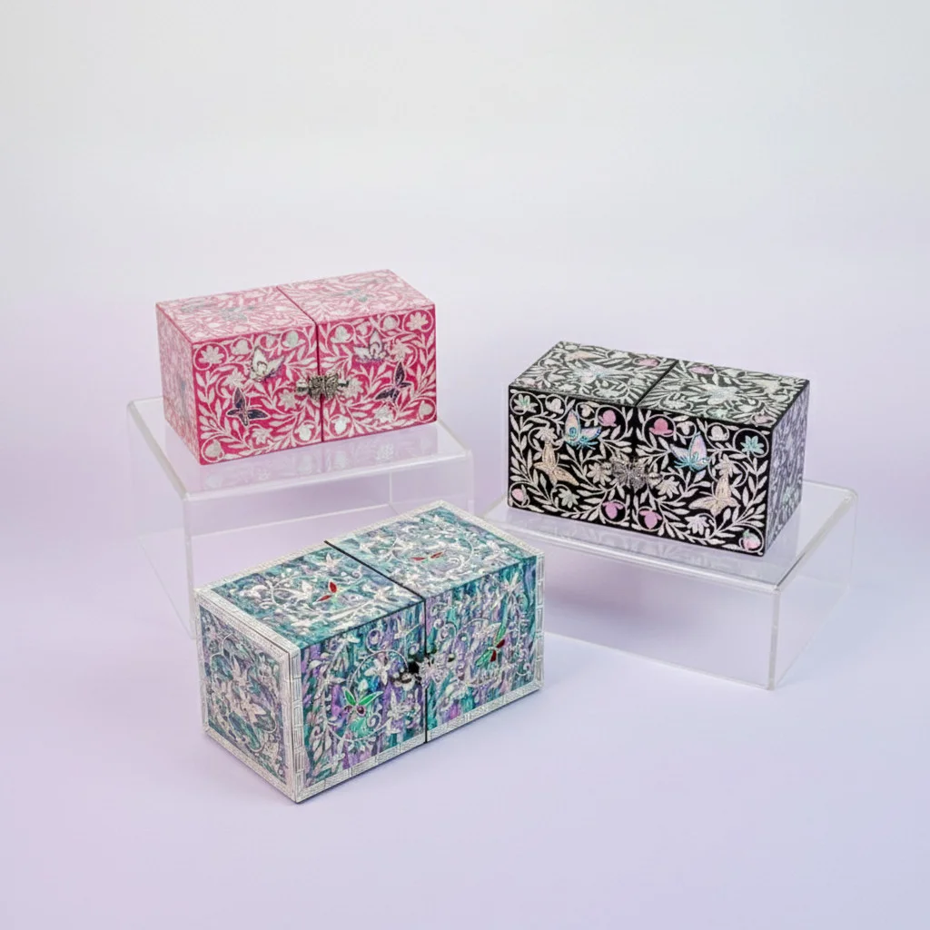 Mother-of-Pearl Lacquerware Flower Butterfly Mother-of-Pearl Jewelry Box - Image 4