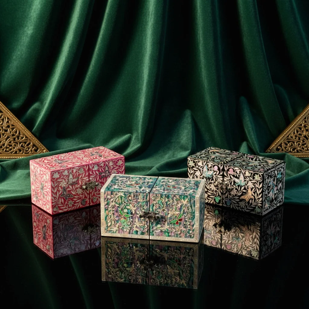 Mother-of-Pearl Lacquerware Flower Butterfly Mother-of-Pearl Jewelry Box - Image 5