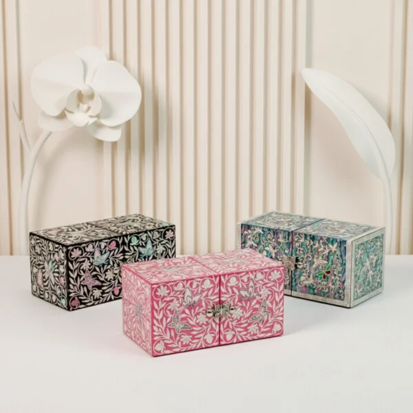 Mother-of-Pearl Lacquerware Flower Butterfly Mother-of-Pearl Jewelry Box