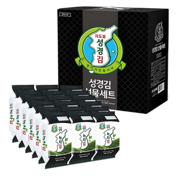 Jidopyo Seonggyeong Kim Green Tea Kim Thanks No.2 4g x 18p Gift Set - Premium Roasted Seaweed