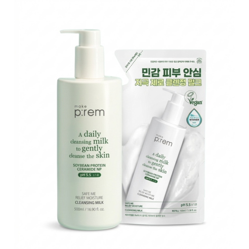make p:rem Safe Me Relief Moisture Cleansing Milk Set (500ml+100ml Refill)
