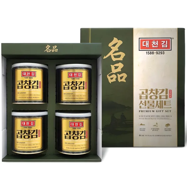 Daecheon Kim Premium Gopchang Crispy Seaweed Can Gift Set 4 Cans