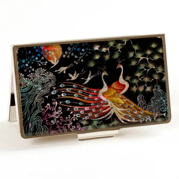Mother-of-Pearl Business Card Case - Peacock Design