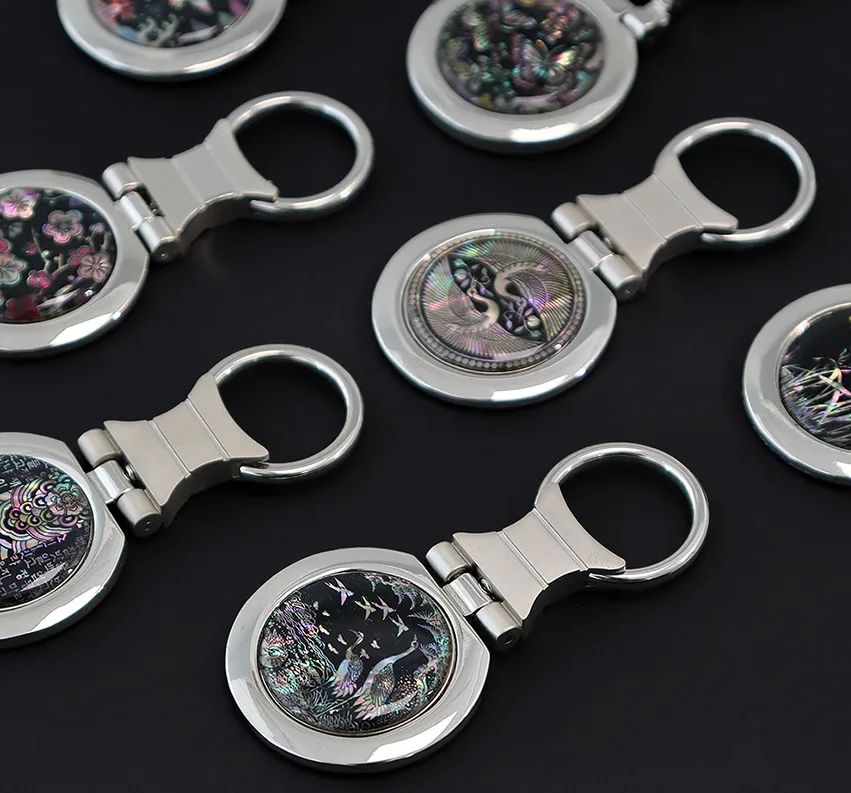 Mother-of-pearl Keychain Round-N - Image 3