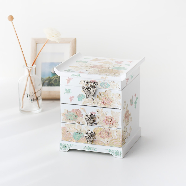 Mother-of-pearl lacquerware pastel wood flower white drawer mother-of-pearl jewelry box