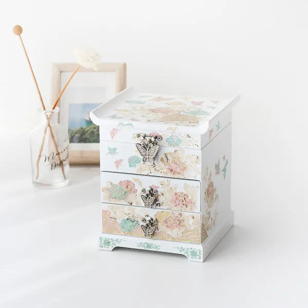 Mother-of-pearl lacquerware pastel wood flower white drawer mother-of-pearl jewelry box