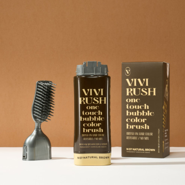 VIVIRUSH Bubble Men's Brush Self Gray Hair Color N07 Natural Brown 2-Pack