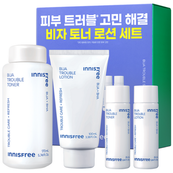 Innisfree Bija Trouble Toner 170ml + 25ml + Lotion 100ml + 25ml Set