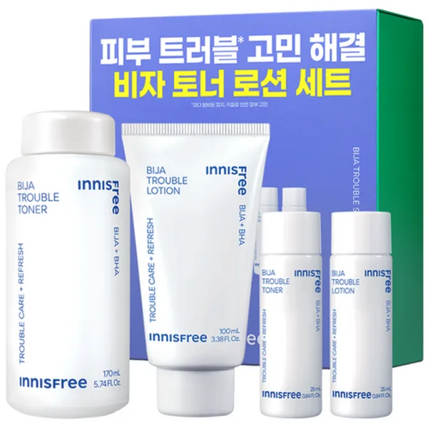 Innisfree Bija Trouble Toner 170ml + 25ml + Lotion 100ml + 25ml Set