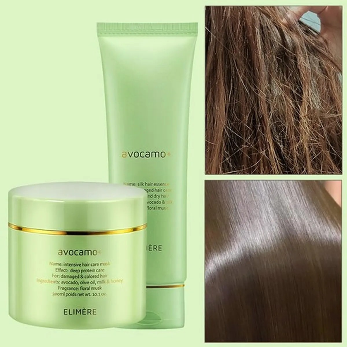 ELIMERE Avocamo Damaged Hair Pack 300ml+ Hair Essence Set 120ml