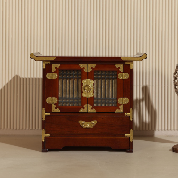 Traditional Korean Lattice Cabinet with Secret Drawer