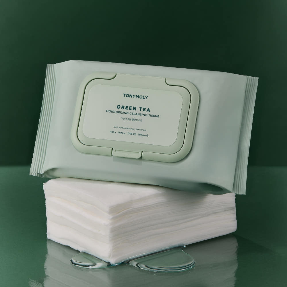 TONY MOLY Green Tea Hydrating Hypoallergenic Cleansing Tissues 100 Sheets x 2pack - Image 2