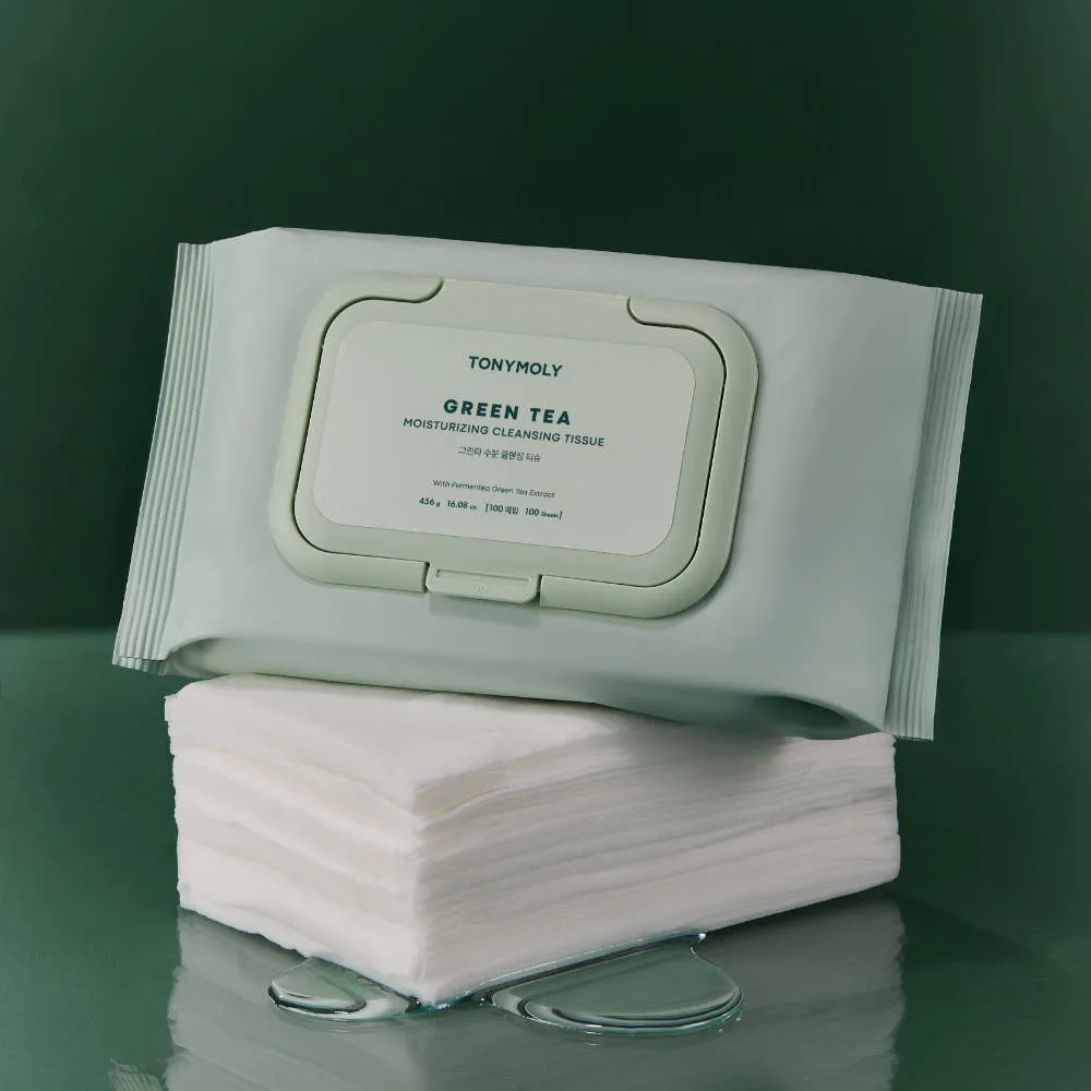 TONY MOLY Green Tea Hydrating Hypoallergenic Cleansing Tissues 100 Sheets x 2pack - Image 2
