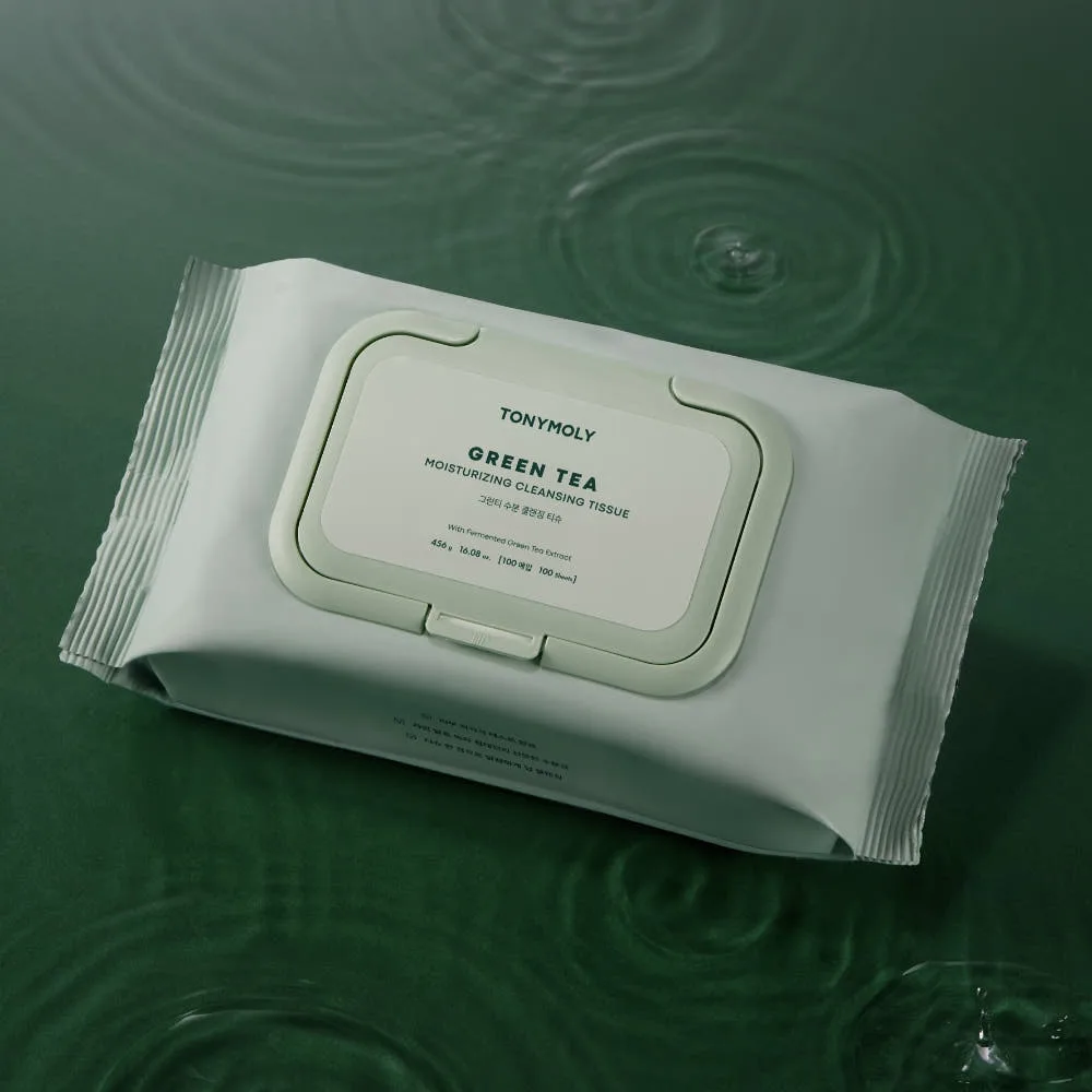 TONY MOLY Green Tea Hydrating Hypoallergenic Cleansing Tissues 100 Sheets x 2pack - Image 3