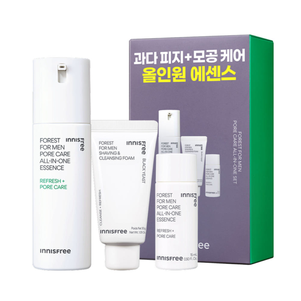 Innisfree Forest For Men Pore Care All-In-One Essence 100ml Set (+Essence 15ml+Foam Cleanser 30g)