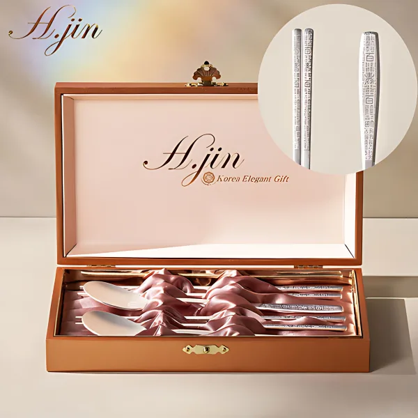 Dodoye H.jin Baeksoo Baekbok Silver Spoon and Chopsticks Set for 2 Persons