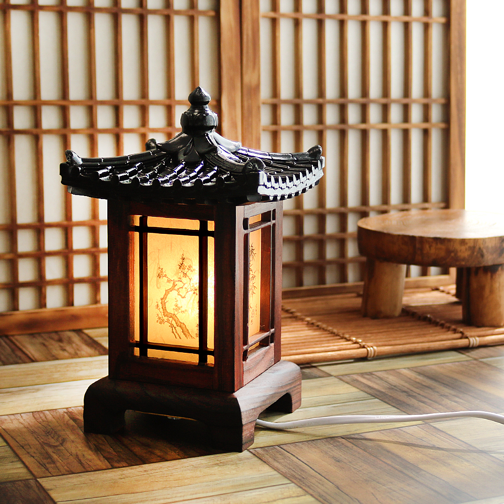 Hanok Tile Roof Hanji Lamp Four Plants