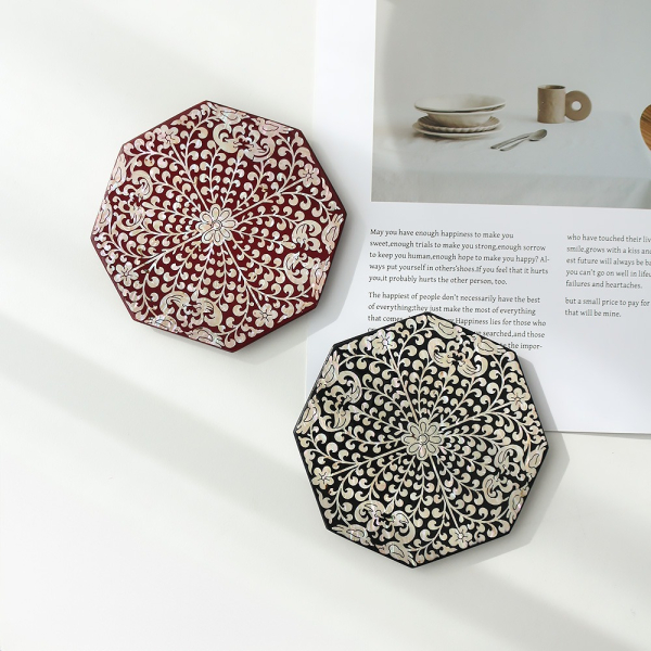 Korean Najeonchilgi Mother of Pearl Octagonal Coaster (Mandarin Duck Arabesque)