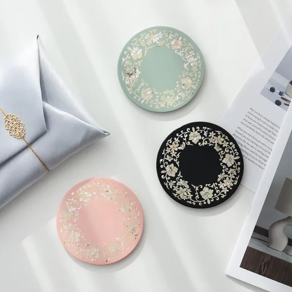 Korean Najeonchilgi Mother of Pearl Round Coaster (Flower Butterfly Arabesque)