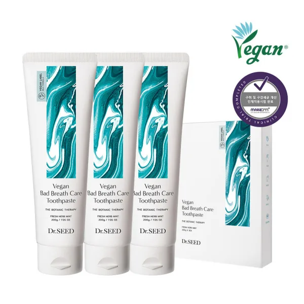 Dr. Seed Vegan Bad Breath Care Toothpaste Fresh Herb Mint 200g x 3pcs
