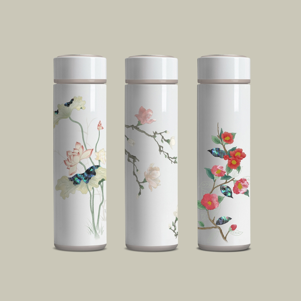 Korean Mother of Pearl Insulated Tumbler - Najeonchilgi Art Stainless Steel Bottle by Jang-i