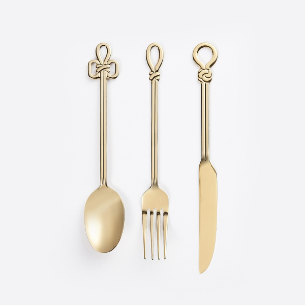 Korean Traditional Maedup Knot Dinner Cutlery Set Gold by Kim Ha-yoon