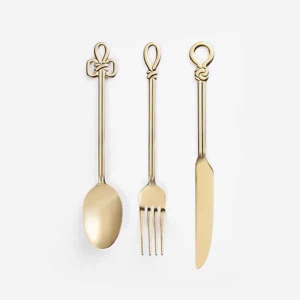 Korean Traditional Maedup Knot Dinner Cutlery Set Gold by Kim Ha-yoon