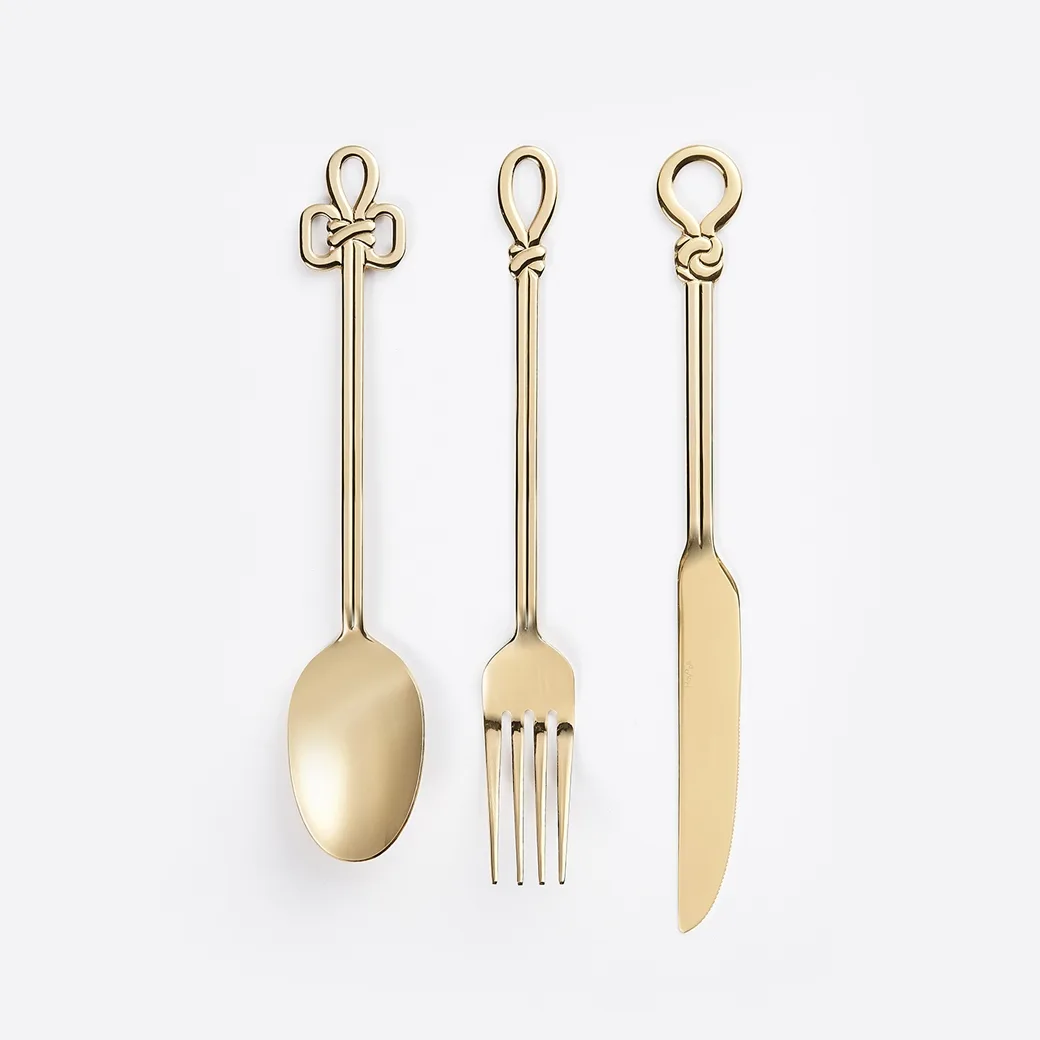 Korean Traditional Maedup Knot Dinner Cutlery Set Gold by Kim Ha-yoon