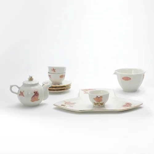 Korean Bok Fortune Porcelain Tea Set for 3 - Traditional Handcrafted Ceramic