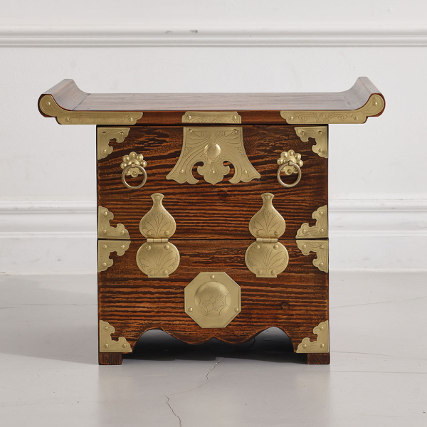 Traditional Korean Mini Wooden Cabinet with Brass Hardware