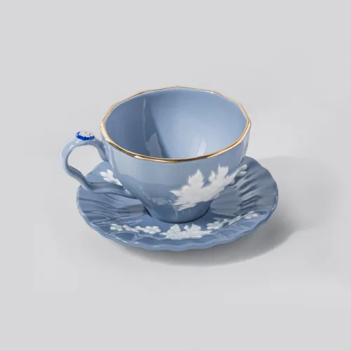 Blue Bud Teacup and Saucer Set - Korean Artisan Porcelain