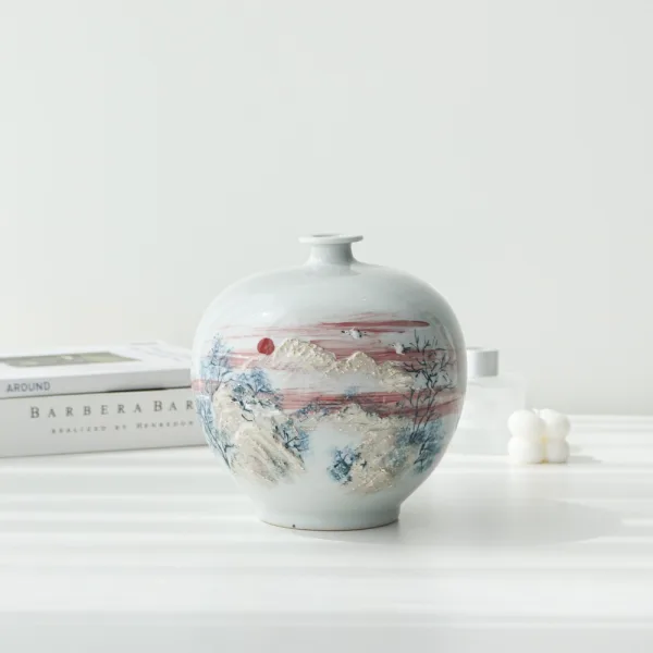 White Porcelain Landscape Haengkko Jar by Master Kwon Oh-hak