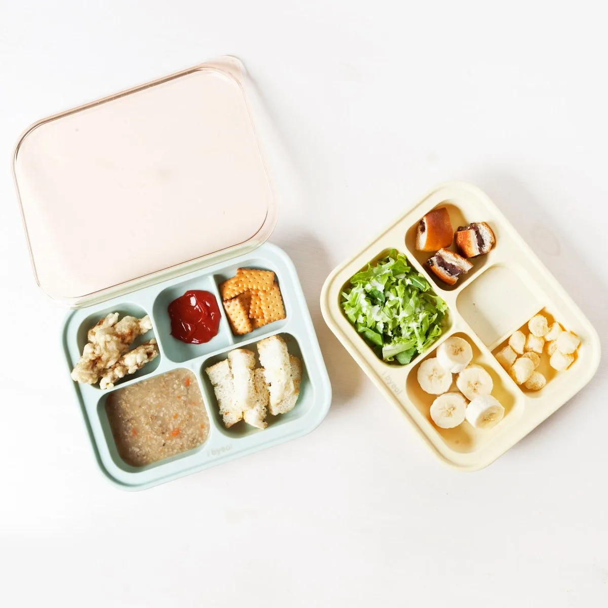IBYEOL FRIENDS Silicone Suction Plate with Lid 5-Compartment (Mint) - Image 3