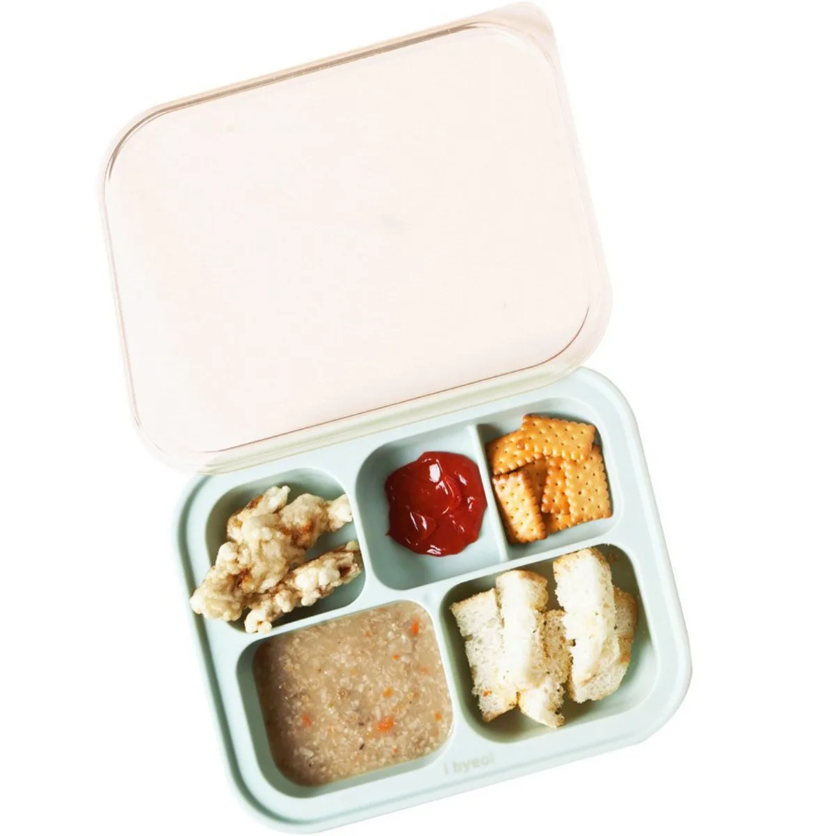 IBYEOL FRIENDS Silicone Suction Plate with Lid 5-Compartment (Mint) - Image 4