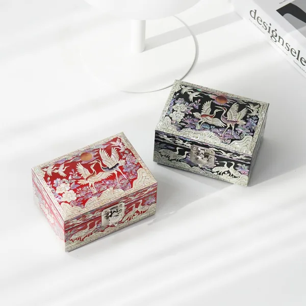 Korean Najeonchilgi Mother of Pearl Crane Pine Mini Jewelry Box 12cm