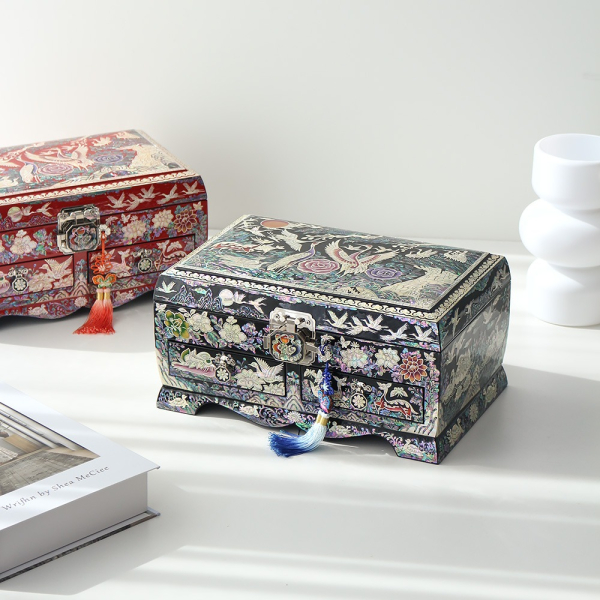 Korean Langjae Najeonchilgi Mother of Pearl Crane Extra Large Drawer Jewelry Box