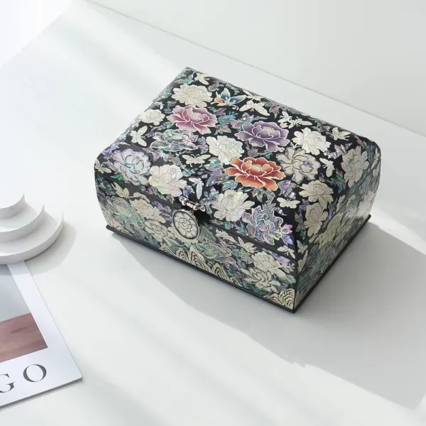 Korean Najeonchilgi Mother of Pearl Gorgeous Peony Rolling Jewelry Box 24cm
