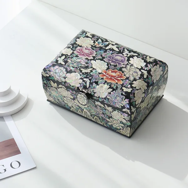 Korean Najeonchilgi Mother of Pearl Gorgeous Peony Rolling Jewelry Box 24cm