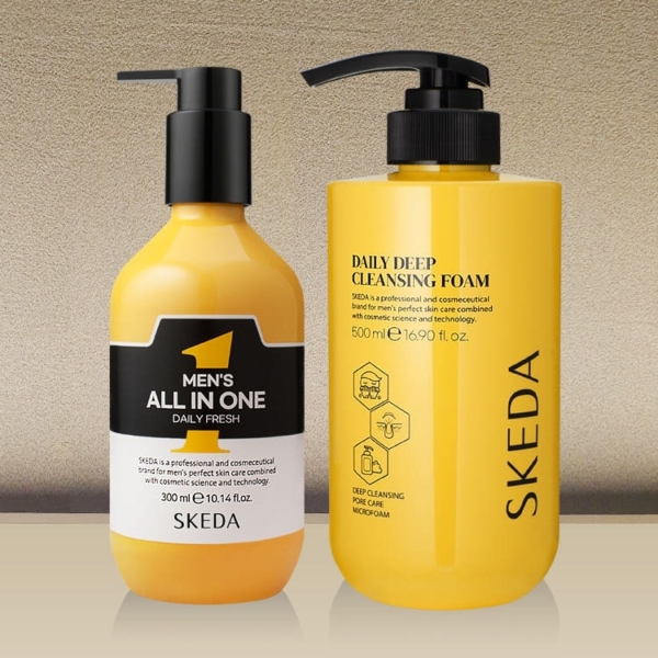 SKEDA Men's Large Capacity (Cleansing Foam+All-in-One) 2 Pieces Set