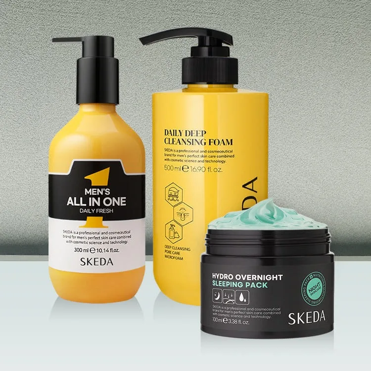 SKEDA Men's 3-Piece Set - Cleansing Foam, All-in-One & Sleeping Pack