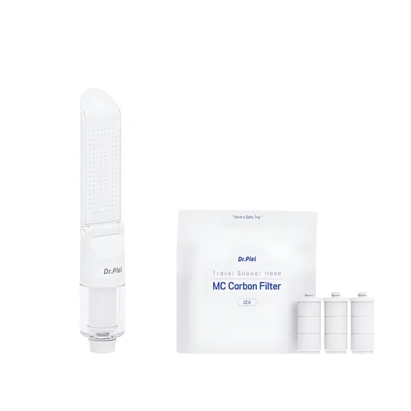 Dr.PIEL Ultra-slim Travel Showerhead (3-night, 4-day Set) 1 Head + 1 Set of Premium Refills (3 pack)